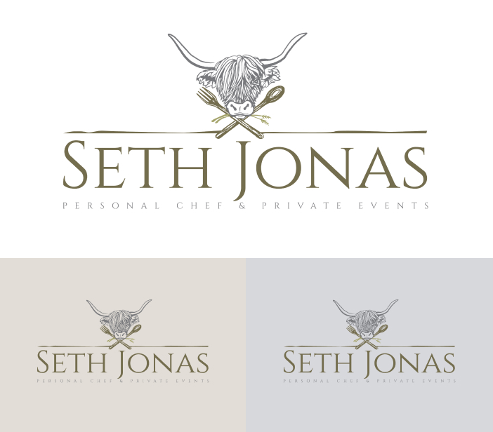 Primary logo on white, cream and gray backgrounds.