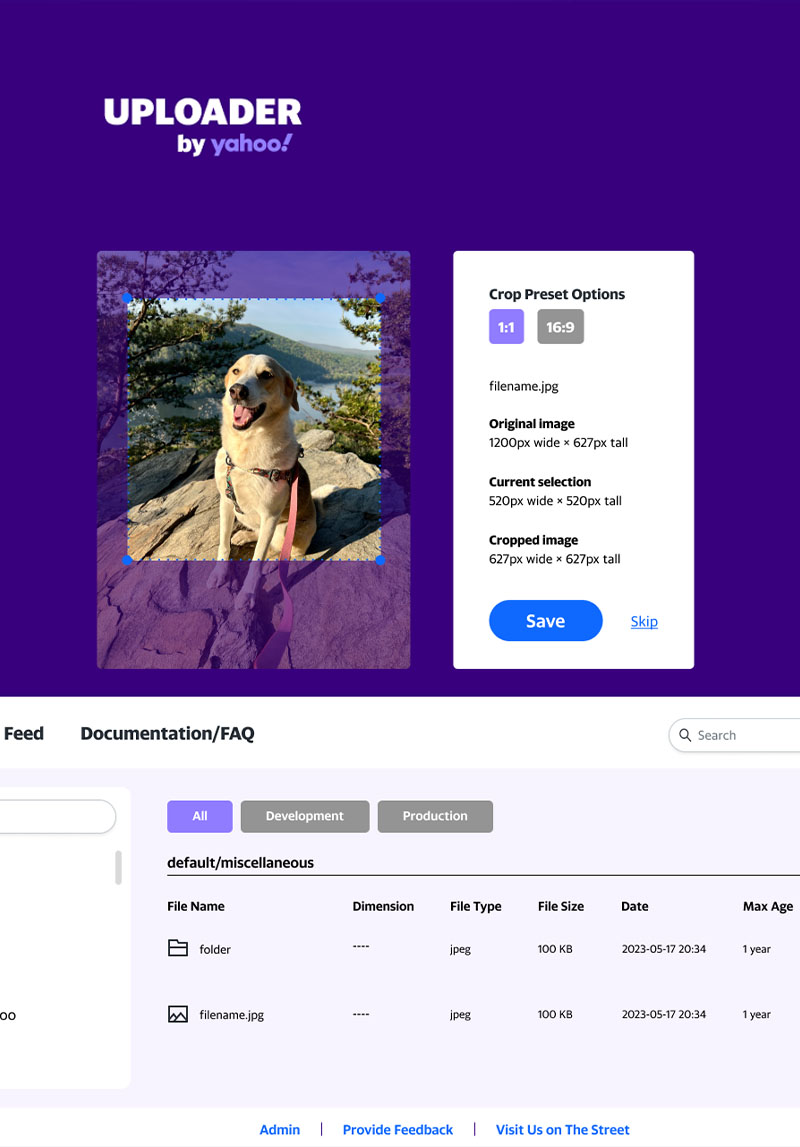 Screenshot slightly cropped on the sides of the Uploader Tool at Yahoo